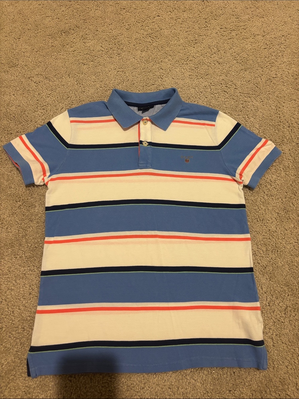 GANT Striped Polo Shirt in Light Blue, White & Coral age 11-12 years